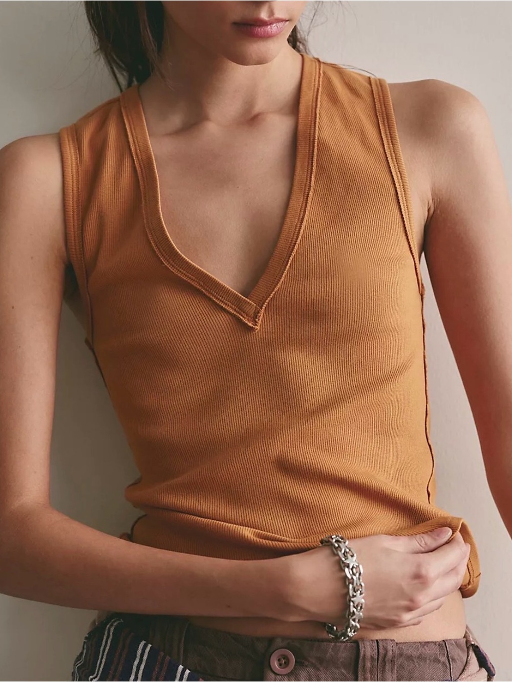 We The Free Neria V-Neck Tank Top- Bronzer - Picture 3 of 5